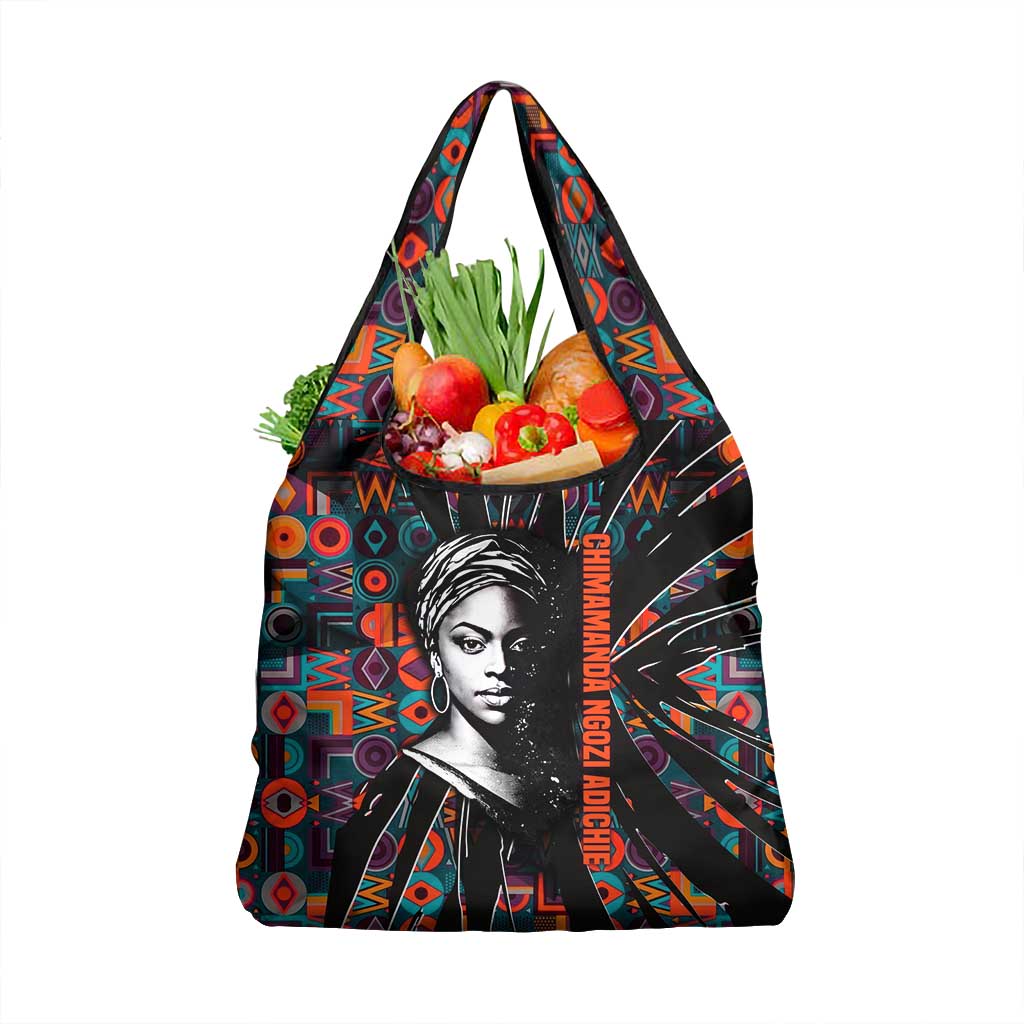 Chimamanda Ngozi Adichie Grocery Bag with Monochrome Portrait, The Danger of a Single Story Quote - Wonder Print Shop