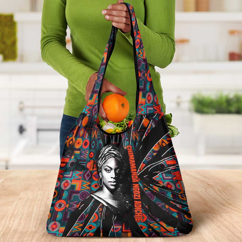 Chimamanda Ngozi Adichie Grocery Bag with Monochrome Portrait, The Danger of a Single Story Quote - Wonder Print Shop