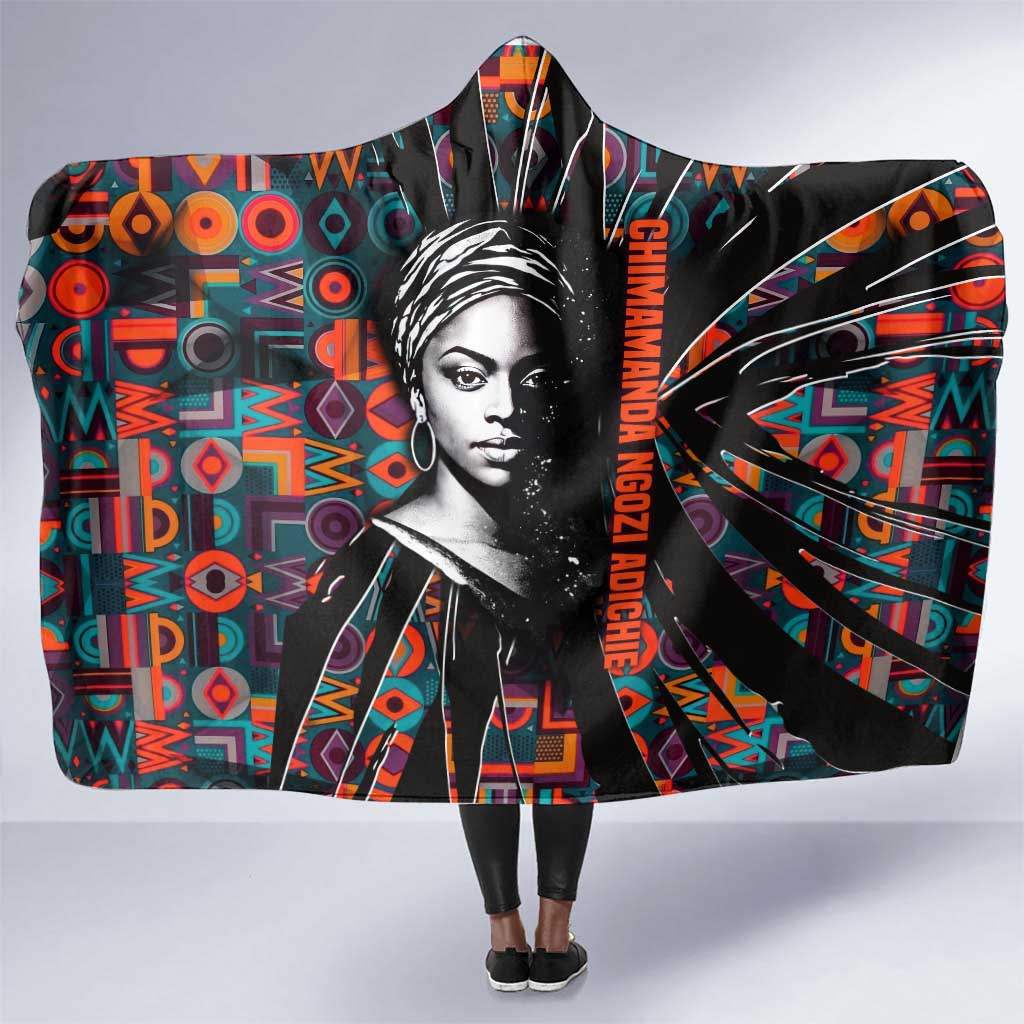 Chimamanda Ngozi Adichie Hooded Blanket with Monochrome Portrait, The Danger of a Single Story Quote - Wonder Print Shop