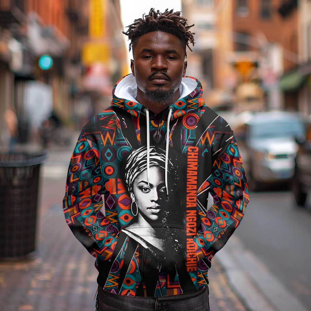 Chimamanda Ngozi Adichie Hoodie with Monochrome Portrait, The Danger of a Single Story Quote - Wonder Print Shop