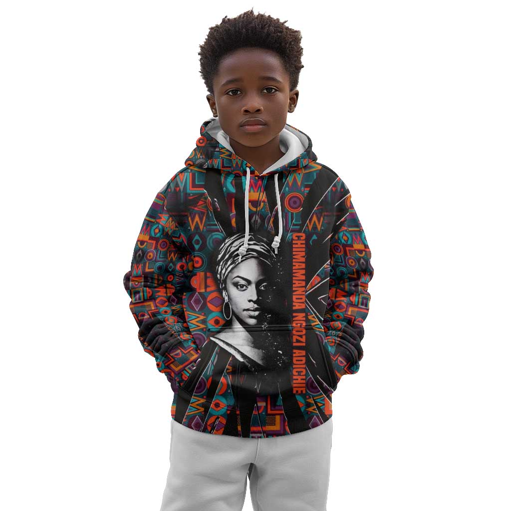 Chimamanda Ngozi Adichie Kid Hoodie with Monochrome Portrait, The Danger of a Single Story Quote - Wonder Print Shop