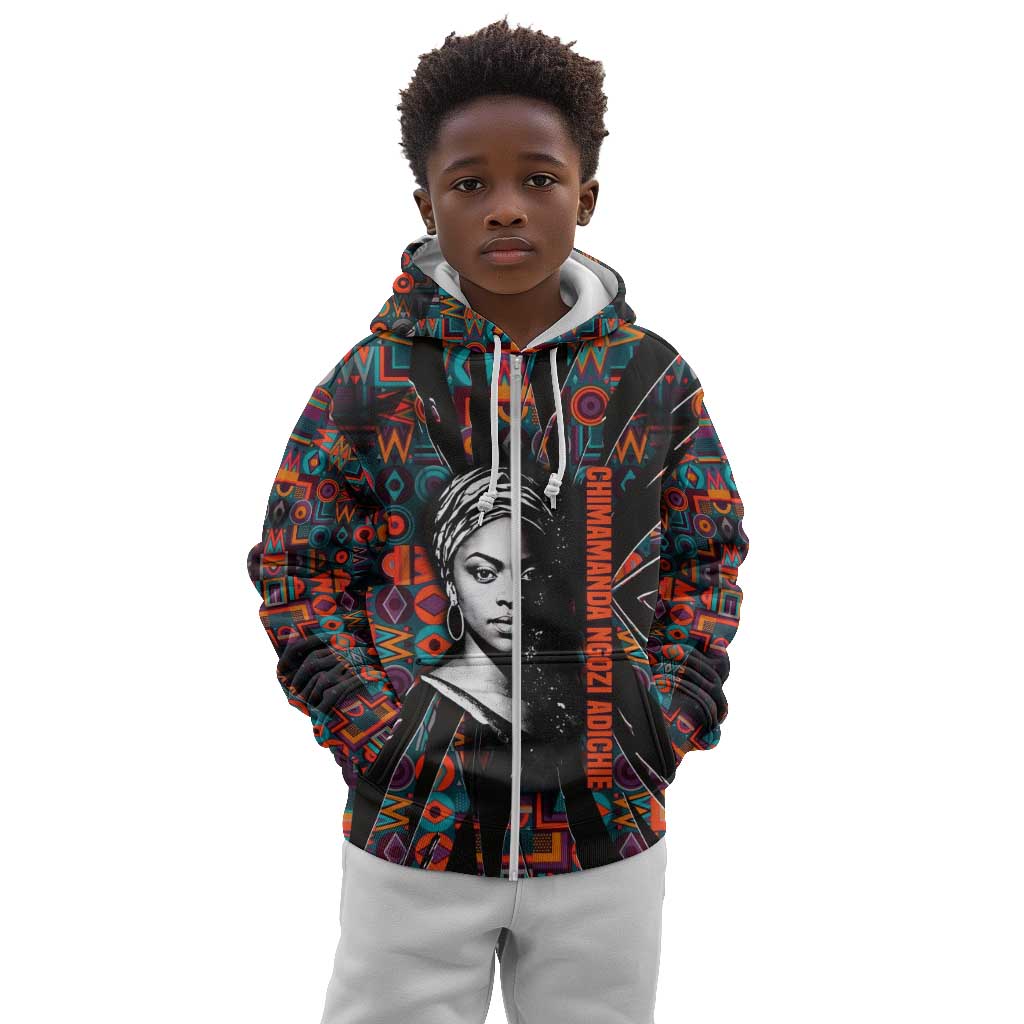 Chimamanda Ngozi Adichie Kid Hoodie with Monochrome Portrait, The Danger of a Single Story Quote - Wonder Print Shop