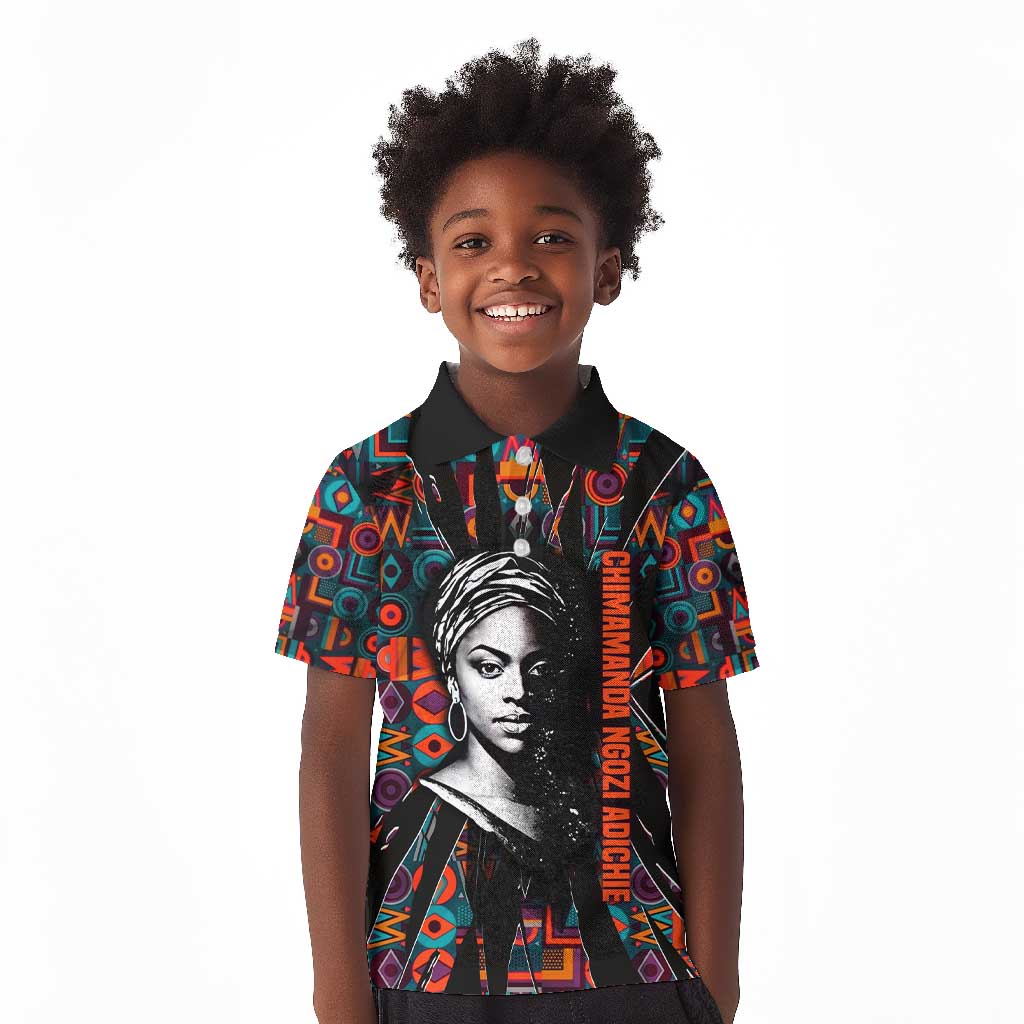 Chimamanda Ngozi Adichie Kid Polo Shirt with Monochrome Portrait, The Danger of a Single Story Quote - Wonder Print Shop