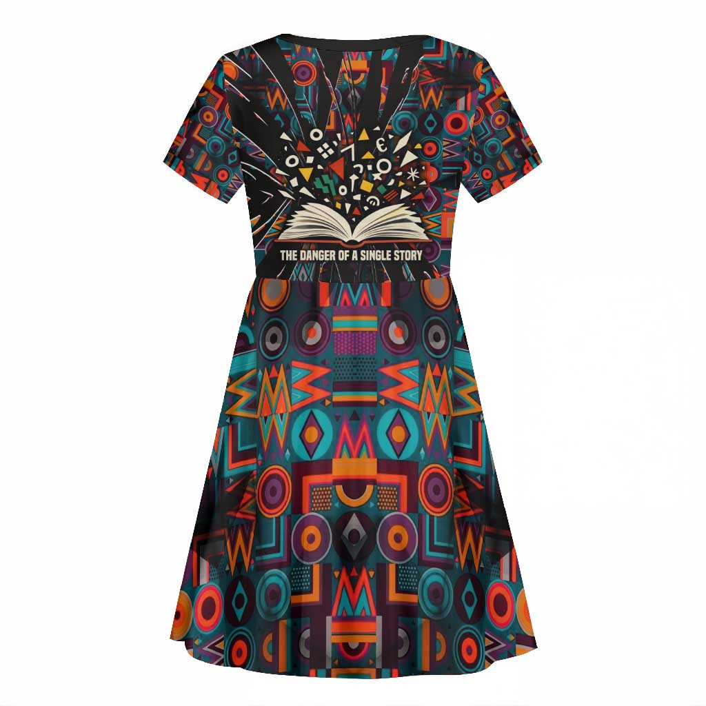 Chimamanda Ngozi Adichie Kid Short Sleeve Dress with Monochrome Portrait, The Danger of a Single Story Quote - Wonder Print Shop