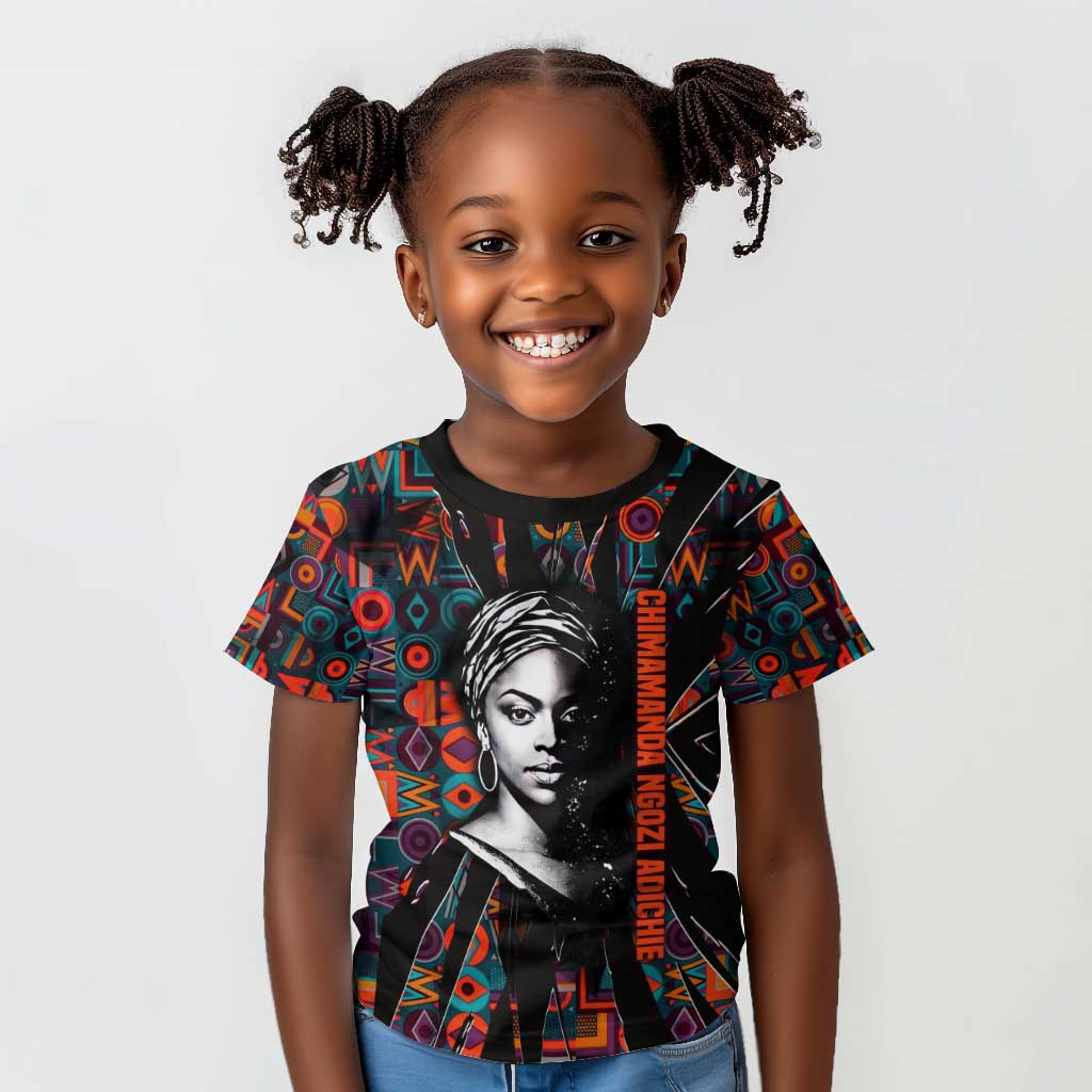 Chimamanda Ngozi Adichie Kid T shirt with Monochrome Portrait, The Danger of a Single Story Quote - Wonder Print Shop