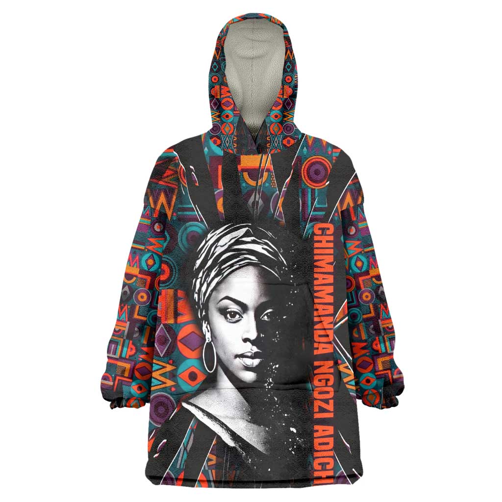 Chimamanda Ngozi Adichie Kid Wearable Blanket Hoodie with Monochrome Portrait, The Danger of a Single Story Quote - Wonder Print Shop