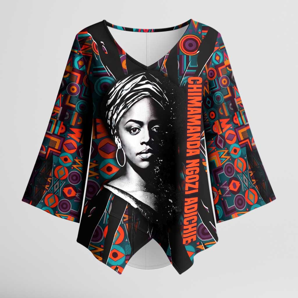 Chimamanda Ngozi Adichie Kimono Sleeve Blouse with Monochrome Portrait, The Danger of a Single Story Quote - Wonder Print Shop