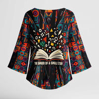 Chimamanda Ngozi Adichie Kimono Sleeve Blouse with Monochrome Portrait, The Danger of a Single Story Quote - Wonder Print Shop