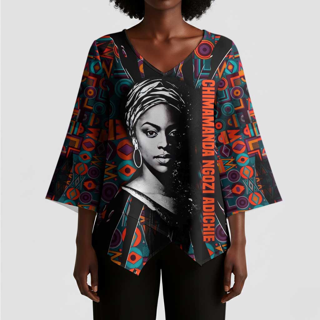 Chimamanda Ngozi Adichie Kimono Sleeve Blouse with Monochrome Portrait, The Danger of a Single Story Quote - Wonder Print Shop