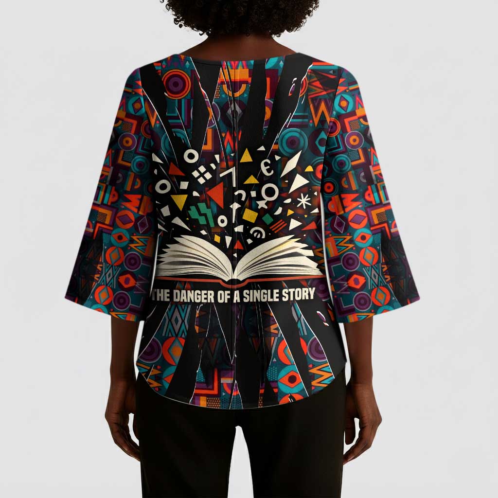 Chimamanda Ngozi Adichie Kimono Sleeve Blouse with Monochrome Portrait, The Danger of a Single Story Quote - Wonder Print Shop