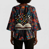 Chimamanda Ngozi Adichie Kimono Sleeve Blouse with Monochrome Portrait, The Danger of a Single Story Quote - Wonder Print Shop