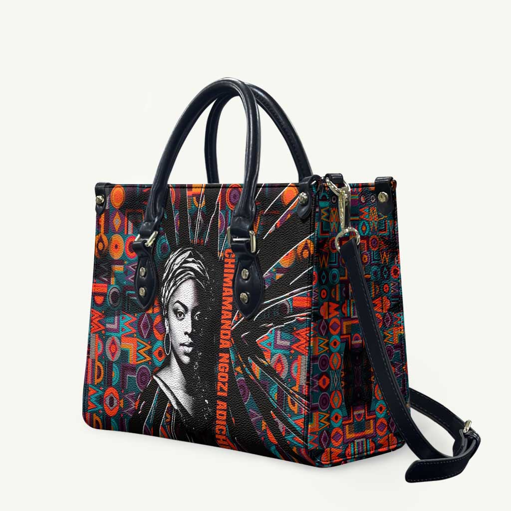 Chimamanda Ngozi Adichie Leather Bag with Monochrome Portrait, The Danger of a Single Story Quote - Wonder Print Shop