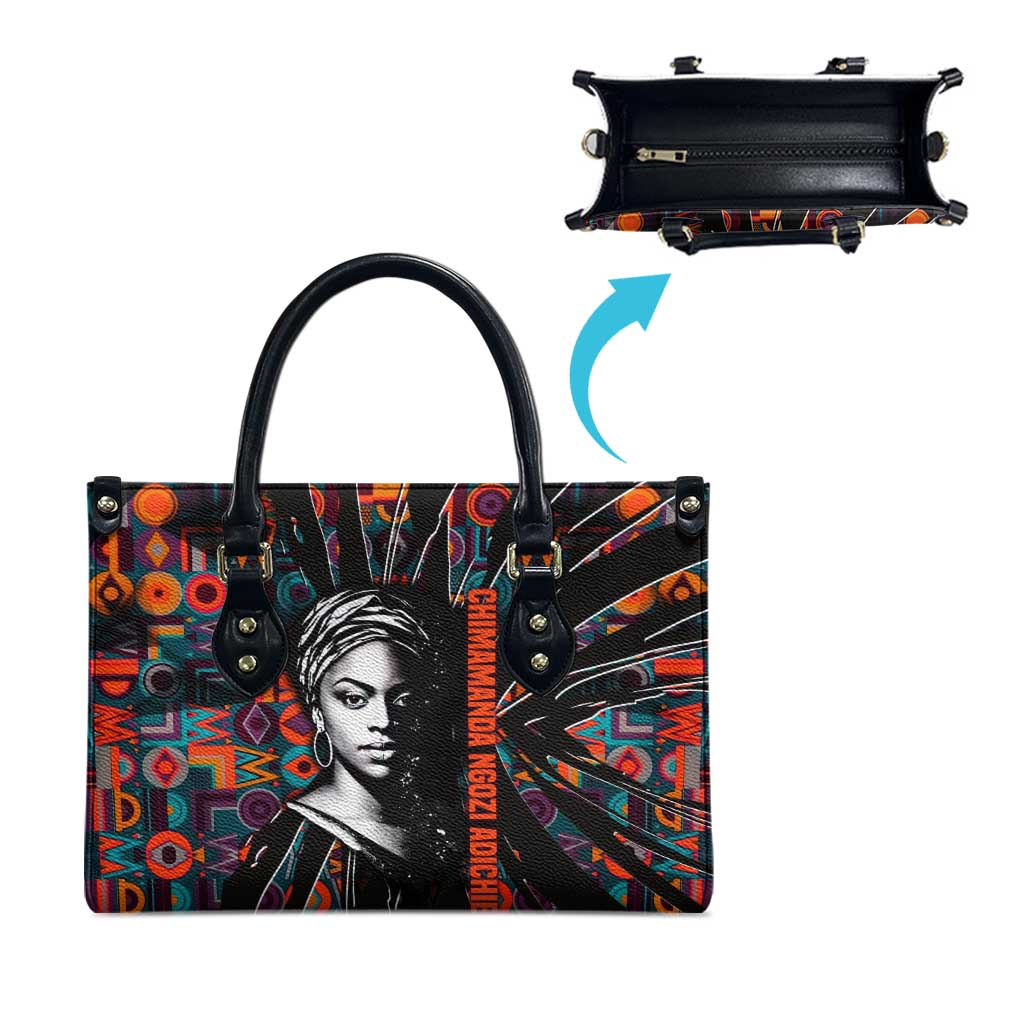 Chimamanda Ngozi Adichie Leather Bag with Monochrome Portrait, The Danger of a Single Story Quote - Wonder Print Shop