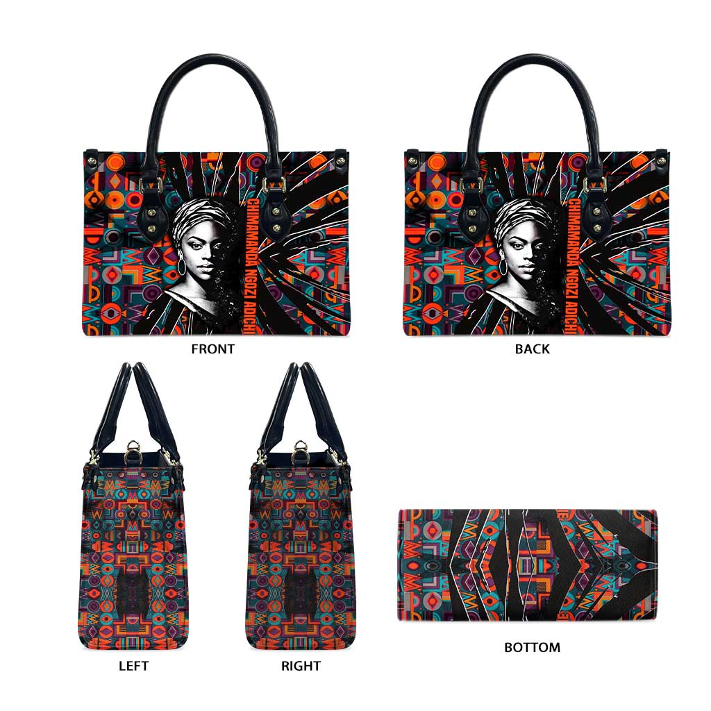 Chimamanda Ngozi Adichie Leather Bag with Monochrome Portrait, The Danger of a Single Story Quote - Wonder Print Shop