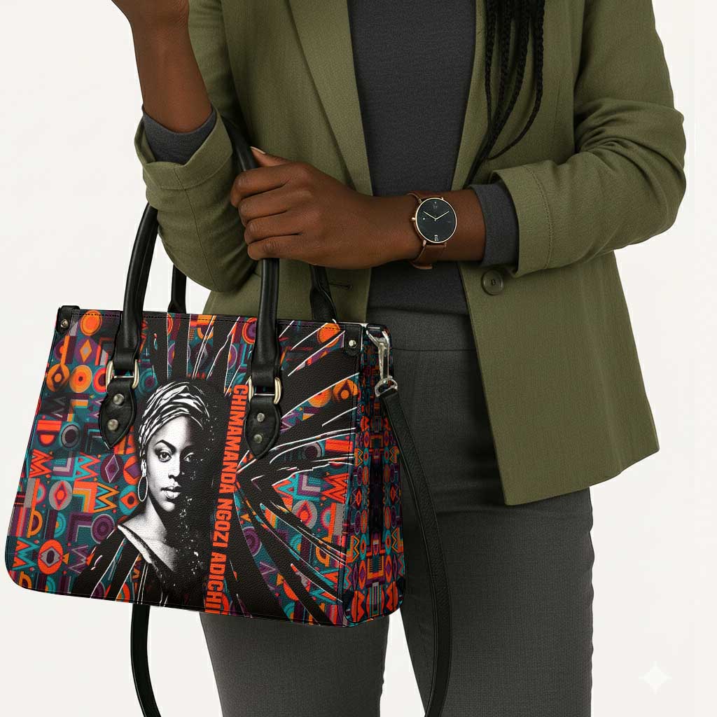Chimamanda Ngozi Adichie Leather Bag with Monochrome Portrait, The Danger of a Single Story Quote - Wonder Print Shop