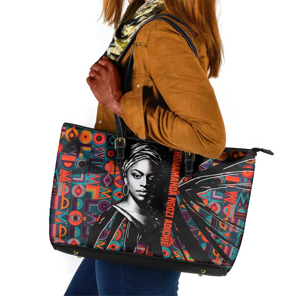 Chimamanda Ngozi Adichie Leather Tote Bag with Monochrome Portrait, The Danger of a Single Story Quote - Wonder Print Shop