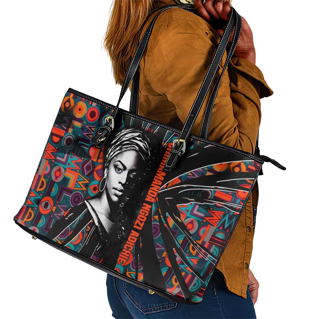 Chimamanda Ngozi Adichie Leather Tote Bag with Monochrome Portrait, The Danger of a Single Story Quote - Wonder Print Shop