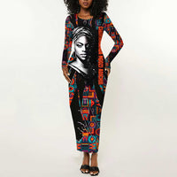 Chimamanda Ngozi Adichie Long Sleeve Bodycon Dress with Monochrome Portrait, The Danger of a Single Story Quote - Wonder Print Shop