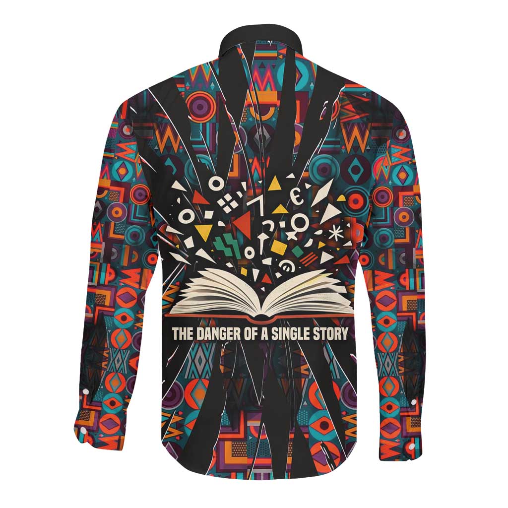 Chimamanda Ngozi Adichie Long Sleeve Button Shirt with Monochrome Portrait, The Danger of a Single Story Quote - Wonder Print Shop