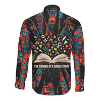 Chimamanda Ngozi Adichie Long Sleeve Button Shirt with Monochrome Portrait, The Danger of a Single Story Quote - Wonder Print Shop