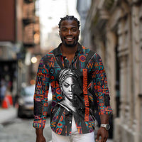 Chimamanda Ngozi Adichie Long Sleeve Button Shirt with Monochrome Portrait, The Danger of a Single Story Quote - Wonder Print Shop