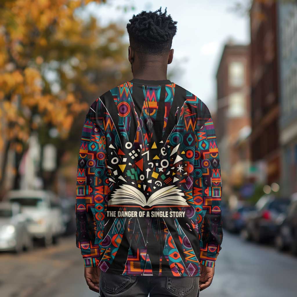 Chimamanda Ngozi Adichie Long Sleeve Shirt with Monochrome Portrait, The Danger of a Single Story Quote - Wonder Print Shop