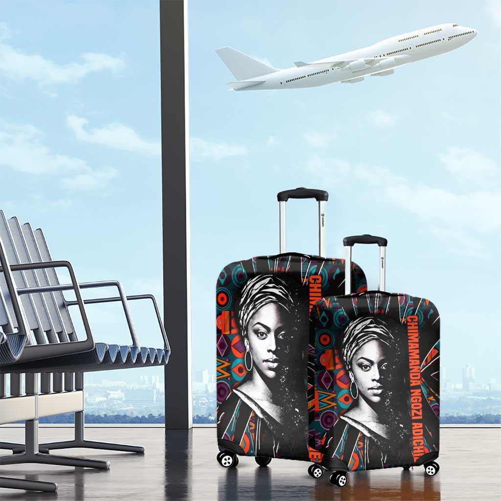 Chimamanda Ngozi Adichie Luggage Cover with Monochrome Portrait, The Danger of a Single Story Quote - Wonder Print Shop