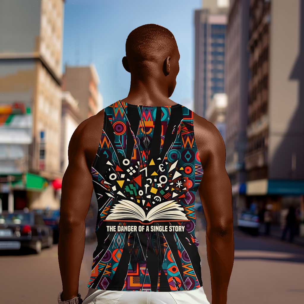 Chimamanda Ngozi Adichie Men Tank Top with Monochrome Portrait, The Danger of a Single Story Quote - Wonder Print Shop