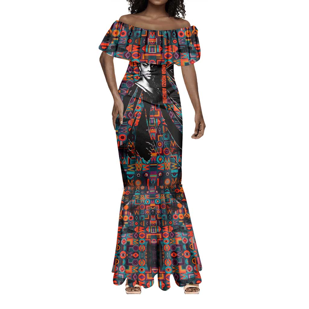 Chimamanda Ngozi Adichie Mermaid Dress with Monochrome Portrait, The Danger of a Single Story Quote - Wonder Print Shop
