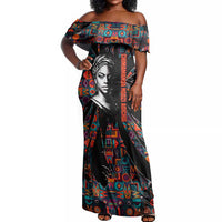 Chimamanda Ngozi Adichie Off Shoulder Maxi Dress with Monochrome Portrait, The Danger of a Single Story Quote - Wonder Print Shop