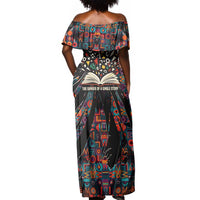 Chimamanda Ngozi Adichie Off Shoulder Maxi Dress with Monochrome Portrait, The Danger of a Single Story Quote - Wonder Print Shop