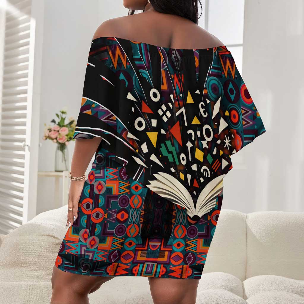Chimamanda Ngozi Adichie Off Shoulder Short Dress with Monochrome Portrait, The Danger of a Single Story Quote - Wonder Print Shop