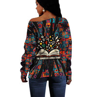 Chimamanda Ngozi Adichie Off Shoulder Sweater with Monochrome Portrait, The Danger of a Single Story Quote - Wonder Print Shop