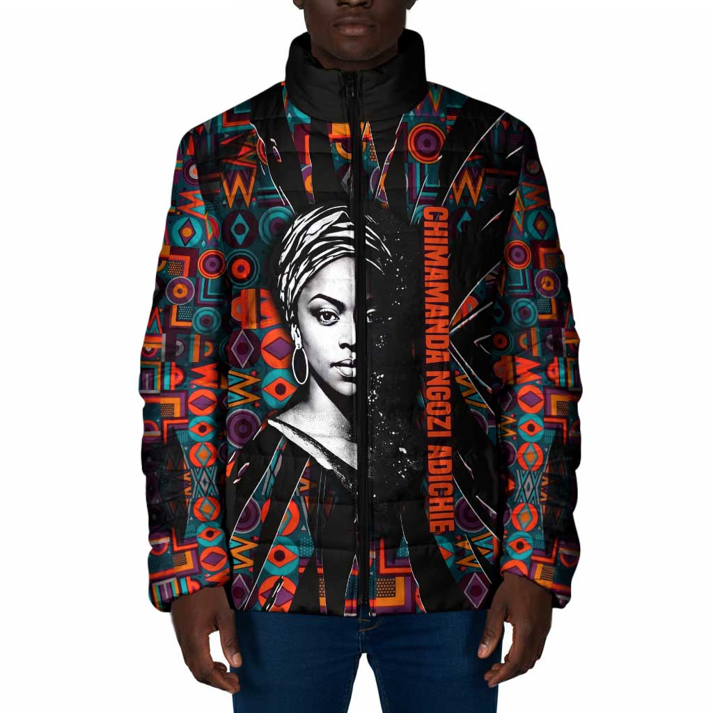 Chimamanda Ngozi Adichie Padded Jacket with Monochrome Portrait, The Danger of a Single Story Quote - Wonder Print Shop