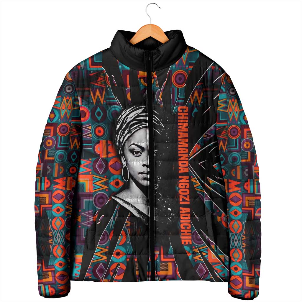 Chimamanda Ngozi Adichie Padded Jacket with Monochrome Portrait, The Danger of a Single Story Quote - Wonder Print Shop