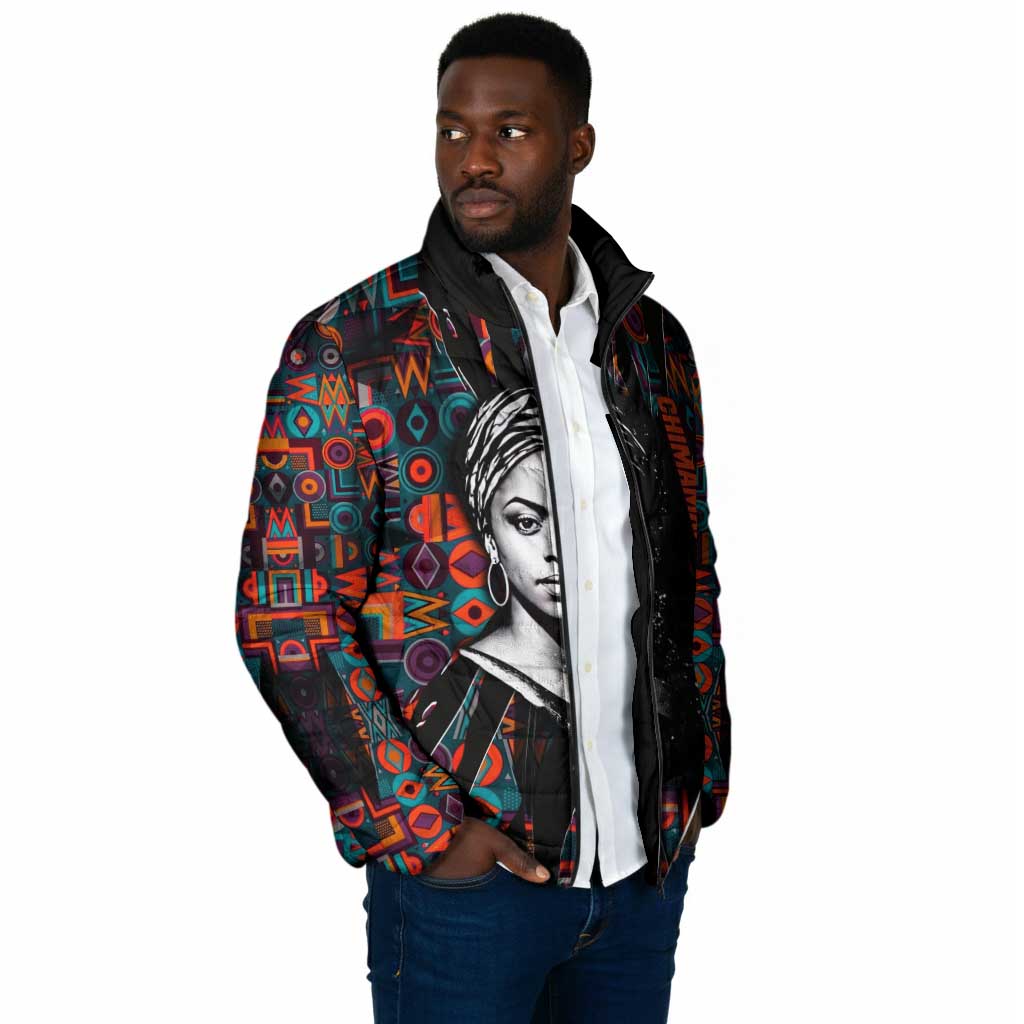 Chimamanda Ngozi Adichie Padded Jacket with Monochrome Portrait, The Danger of a Single Story Quote - Wonder Print Shop
