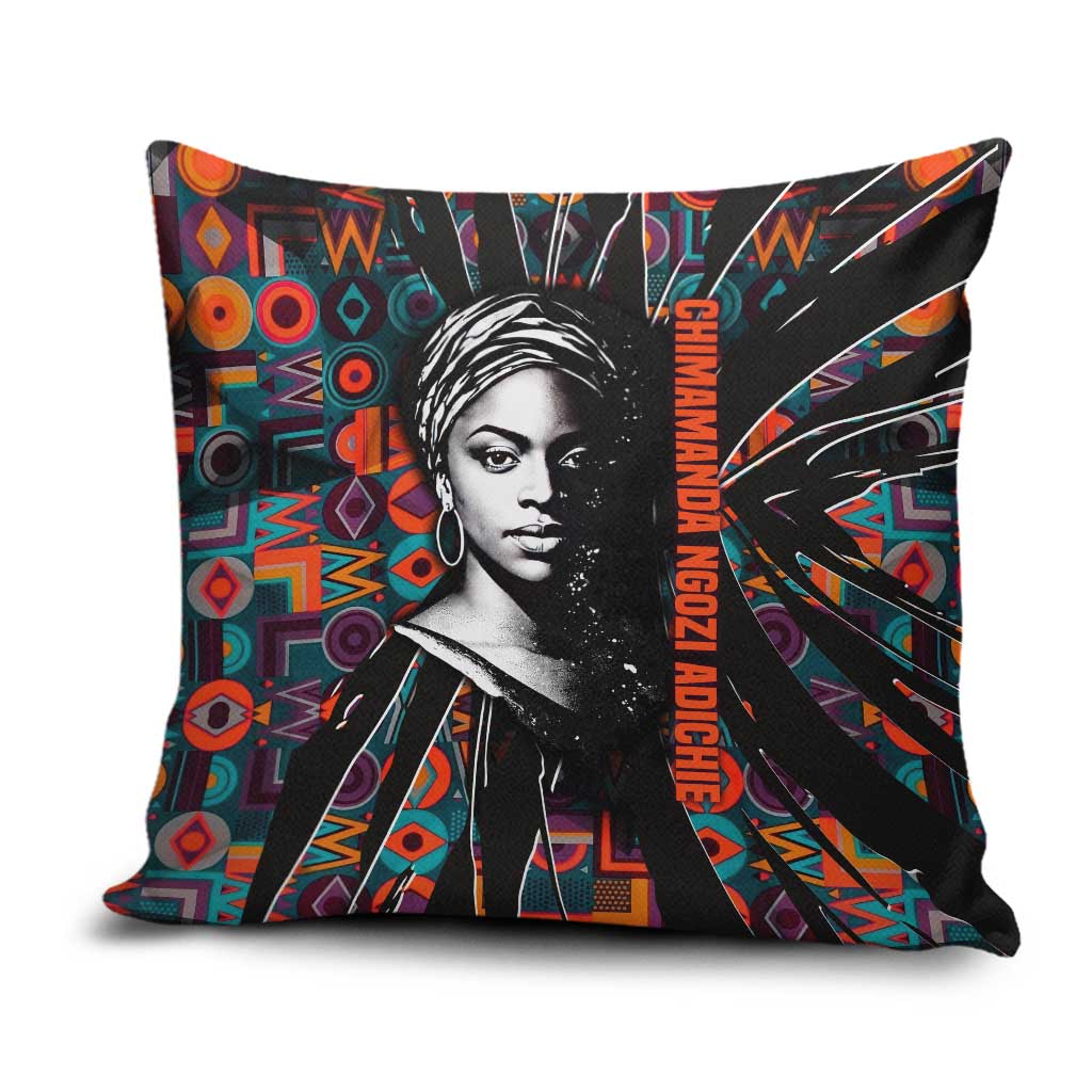 Chimamanda Ngozi Adichie Pillow Cover with Monochrome Portrait, The Danger of a Single Story Quote - Wonder Print Shop