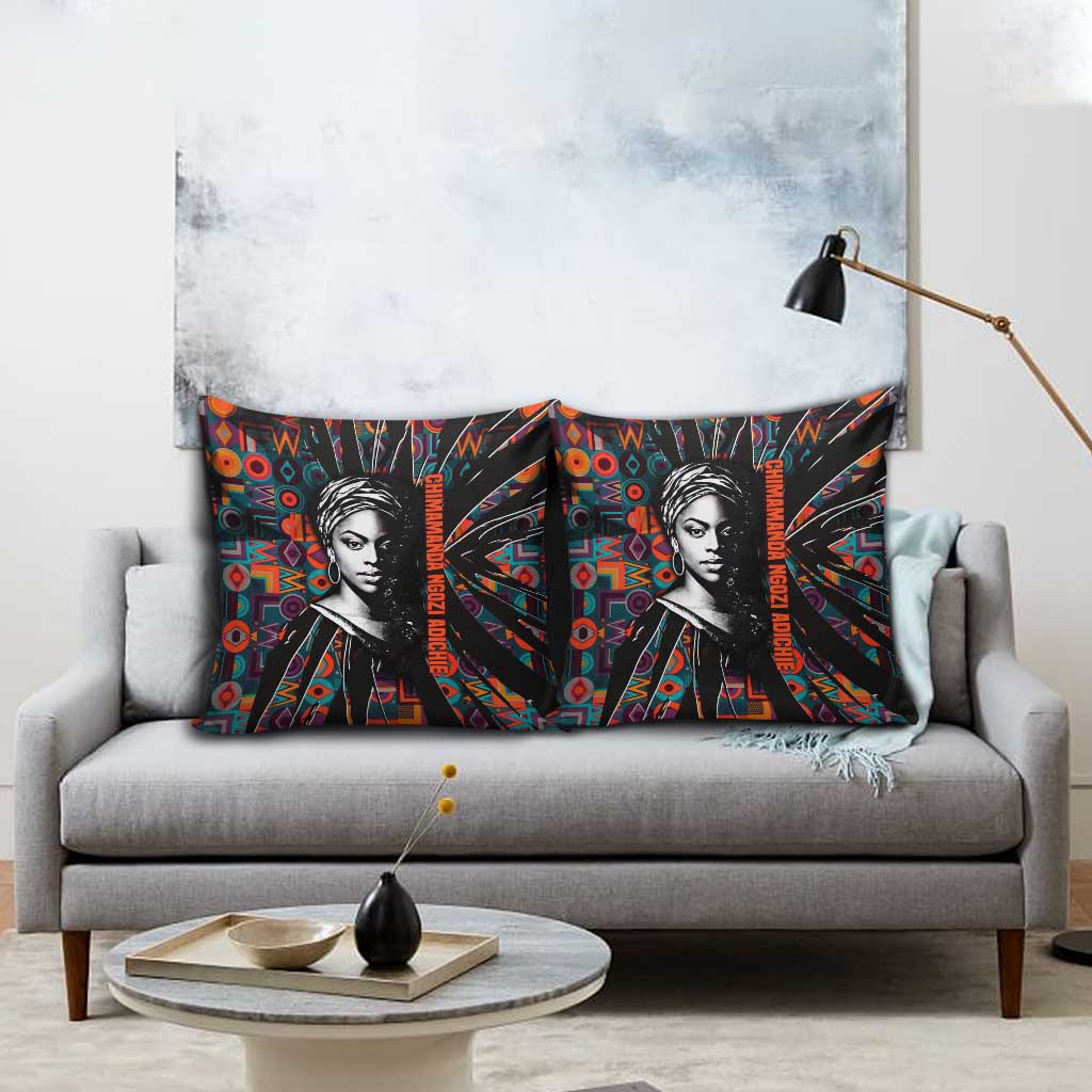 Chimamanda Ngozi Adichie Pillow Cover with Monochrome Portrait, The Danger of a Single Story Quote - Wonder Print Shop