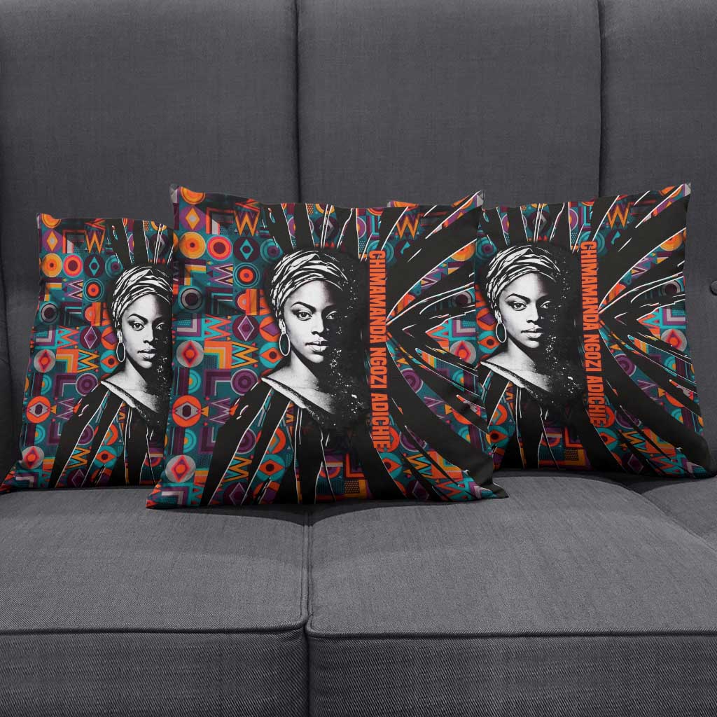 Chimamanda Ngozi Adichie Pillow Cover with Monochrome Portrait, The Danger of a Single Story Quote - Wonder Print Shop