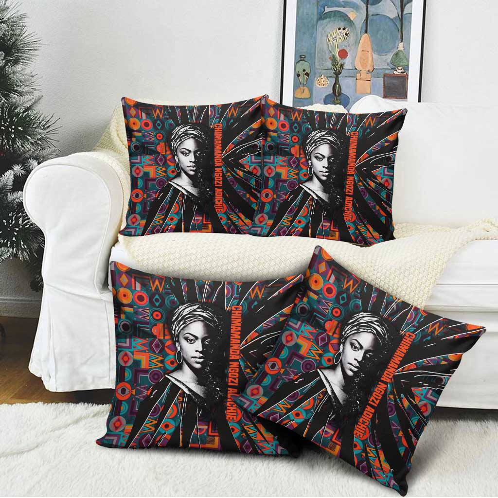 Chimamanda Ngozi Adichie Pillow Cover with Monochrome Portrait, The Danger of a Single Story Quote - Wonder Print Shop