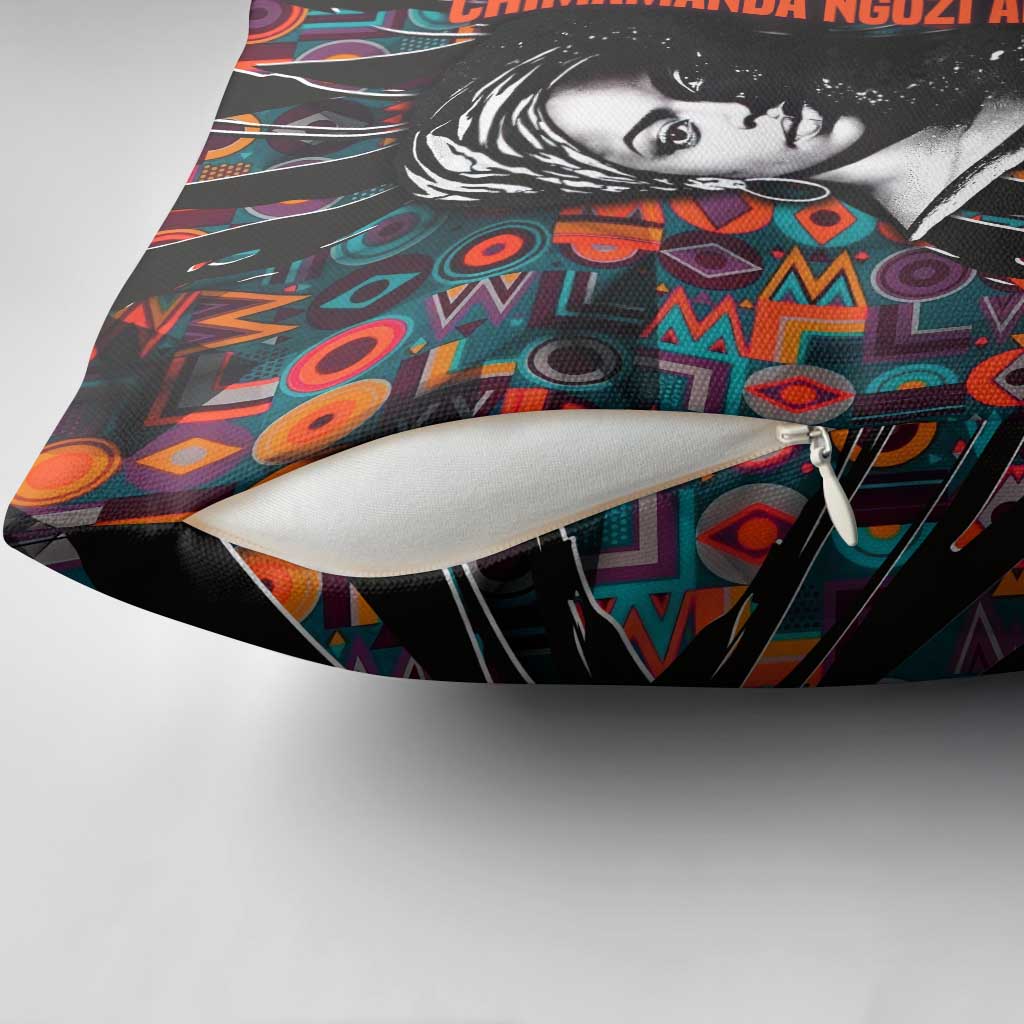 Chimamanda Ngozi Adichie Pillow Cover with Monochrome Portrait, The Danger of a Single Story Quote - Wonder Print Shop