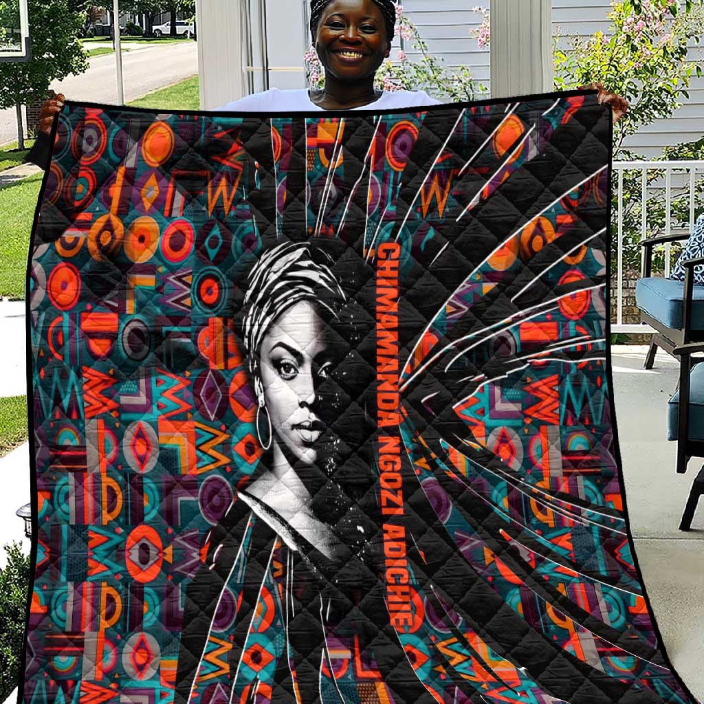 Chimamanda Ngozi Adichie Quilt with Monochrome Portrait, The Danger of a Single Story Quote - Wonder Print Shop