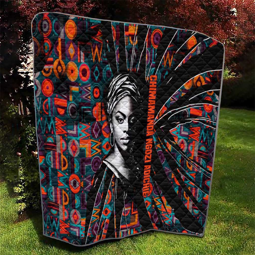 Chimamanda Ngozi Adichie Quilt with Monochrome Portrait, The Danger of a Single Story Quote - Wonder Print Shop