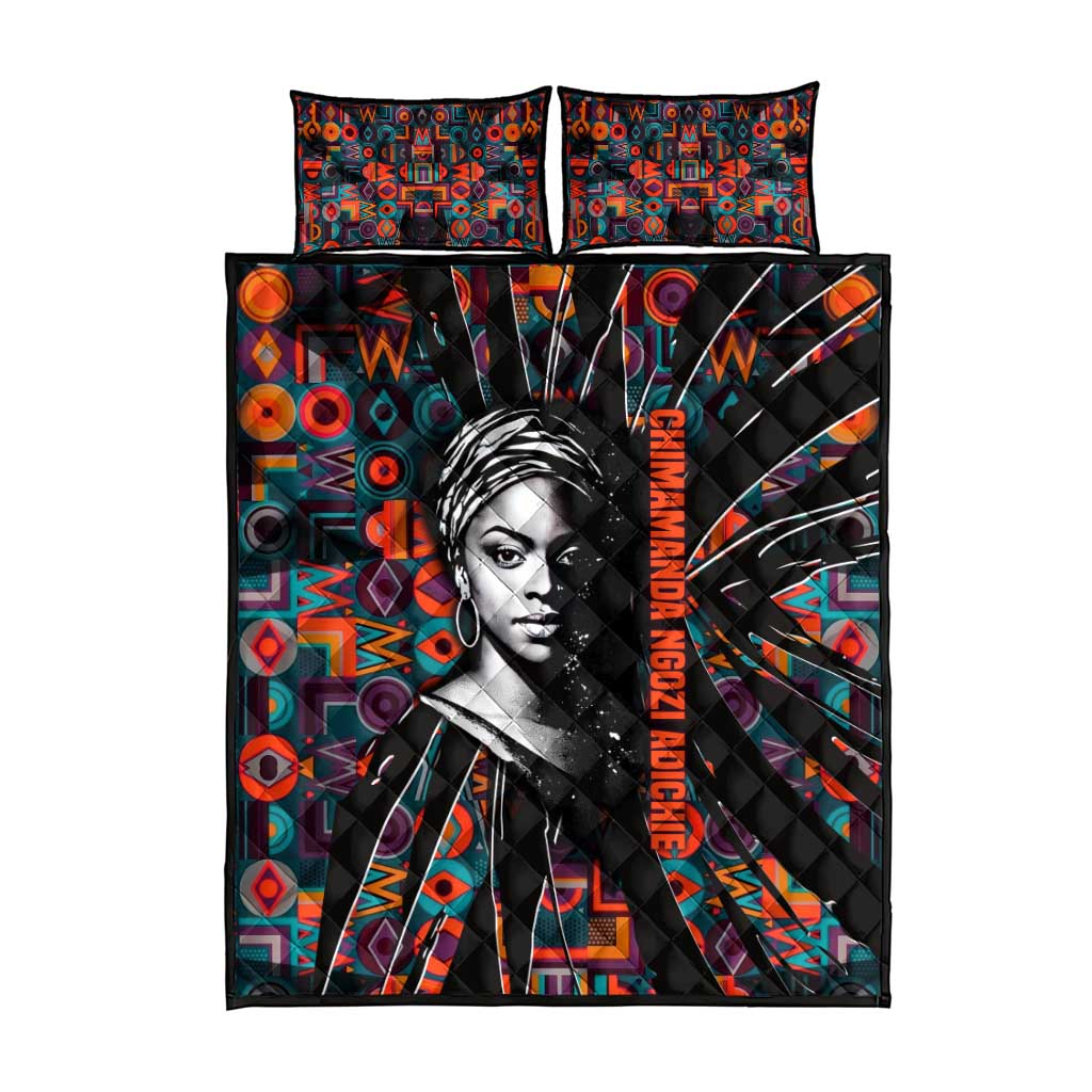 Chimamanda Ngozi Adichie Quilt Bed Set with Monochrome Portrait, The Danger of a Single Story Quote - Wonder Print Shop