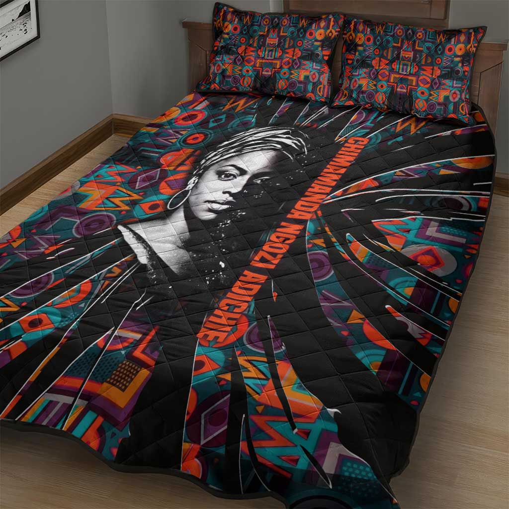 Chimamanda Ngozi Adichie Quilt Bed Set with Monochrome Portrait, The Danger of a Single Story Quote - Wonder Print Shop