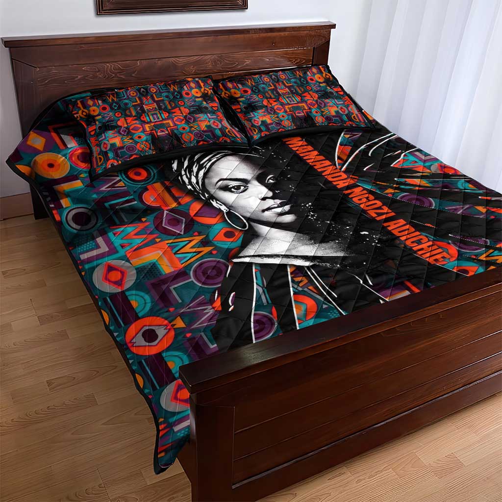 Chimamanda Ngozi Adichie Quilt Bed Set with Monochrome Portrait, The Danger of a Single Story Quote - Wonder Print Shop
