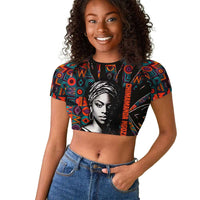 Chimamanda Ngozi Adichie Raglan Cropped T shirt with Monochrome Portrait, The Danger of a Single Story Quote - Wonder Print Shop