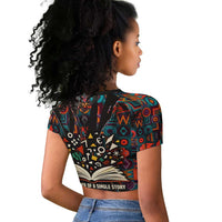 Chimamanda Ngozi Adichie Raglan Cropped T shirt with Monochrome Portrait, The Danger of a Single Story Quote - Wonder Print Shop