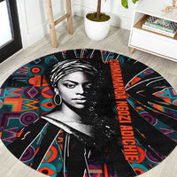 Chimamanda Ngozi Adichie Round Carpet with Monochrome Portrait, The Danger of a Single Story Quote - Wonder Print Shop