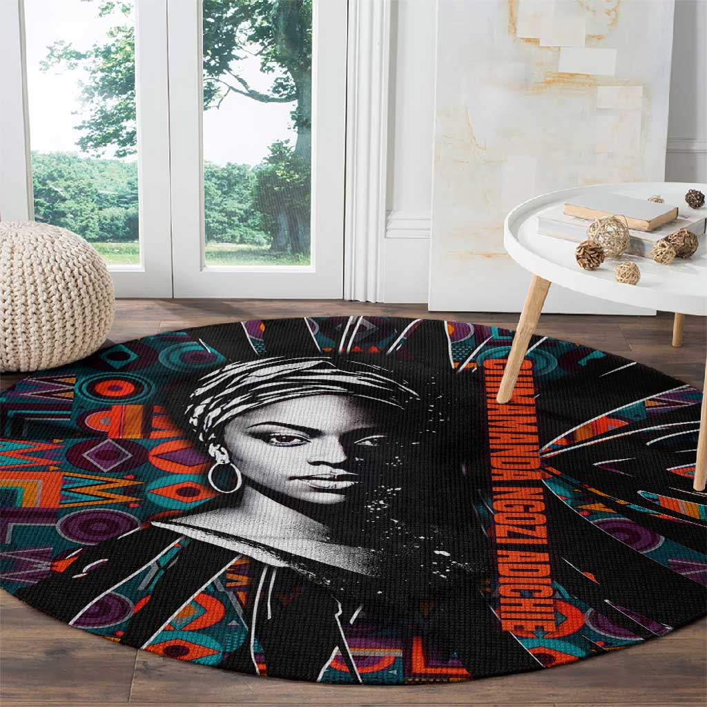 Chimamanda Ngozi Adichie Round Carpet with Monochrome Portrait, The Danger of a Single Story Quote - Wonder Print Shop